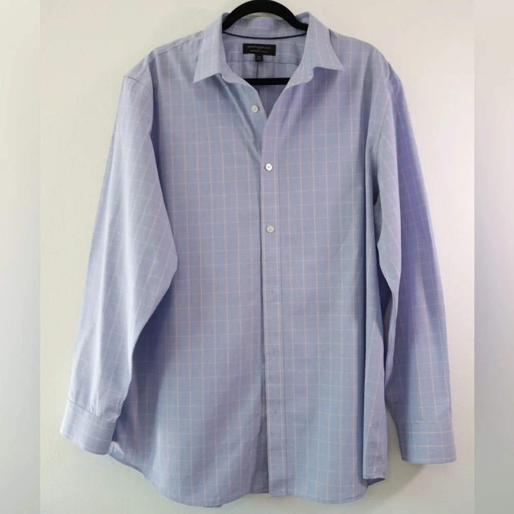 Banana Republic Lavender Checkered Dress Shirt XL 17-17 1/2